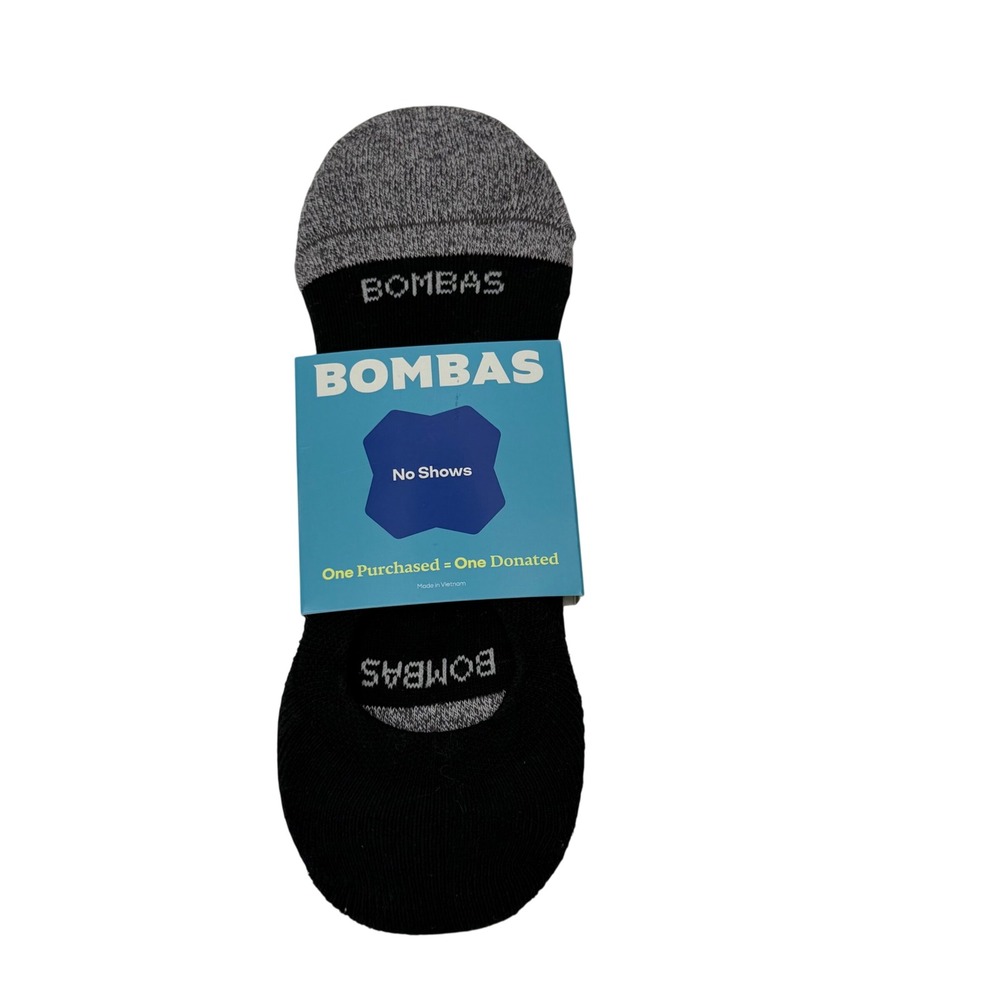 Bombas Midweight No Show Socks Black Grey Large Women 11-13 Men 9.5-13 NEW